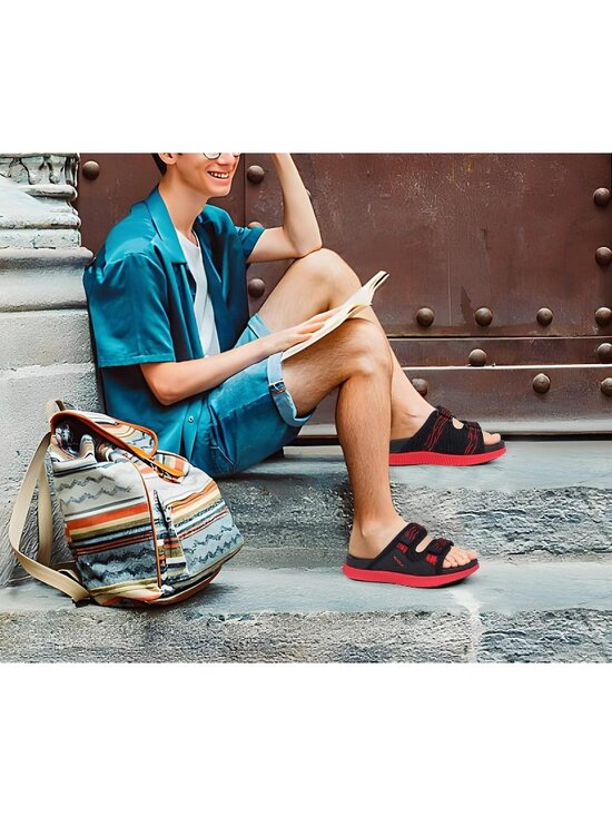 Men Black Red Athletic Thick Cushion Recovery Sport Slides Orthotic Sandal Shoes main image 5
